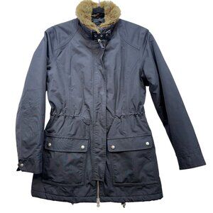 Lands End Womens Parka With Faux Fur Collar XS Black Nylon